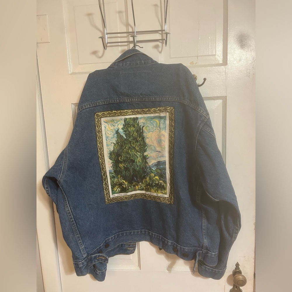 Vincent Van Gogh denim jacket,Van Gogh painting on back, embroidered “Vincent”